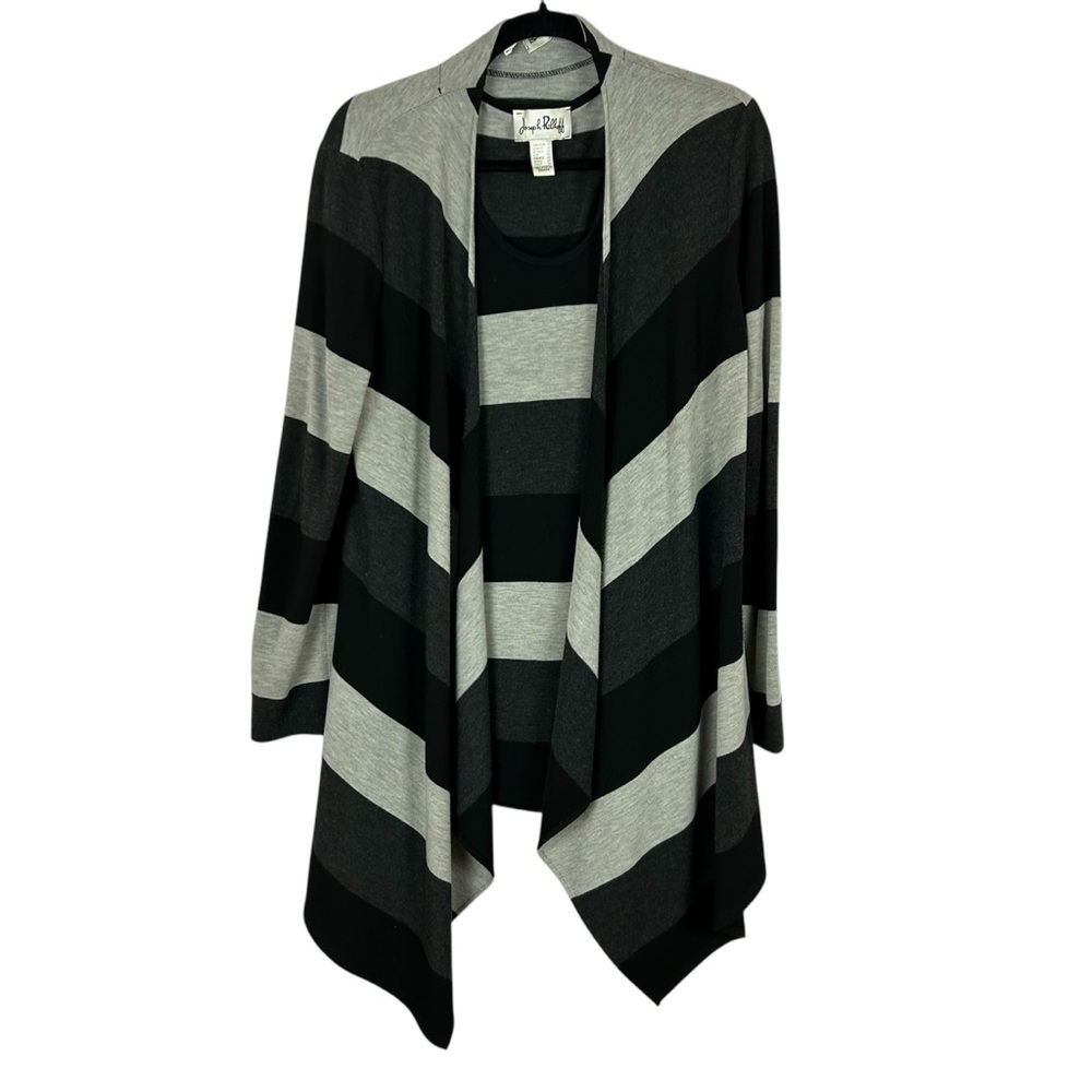 Joseph Ribkoff Black and Gray Waterfall 2 Piece Tank Top Cardigan Set Size 12